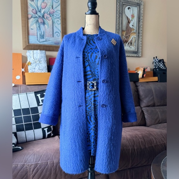 MAX MARA Plush Alpaca-Virgin Wool blue Coat - Picture 3 of 16
